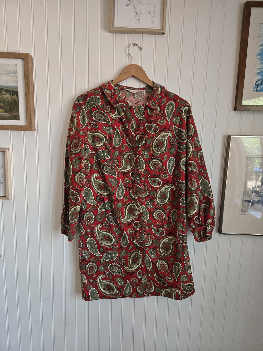 Vintage Western Eclectic Red Paisley Long-Sleeve Women's Tunic Dress